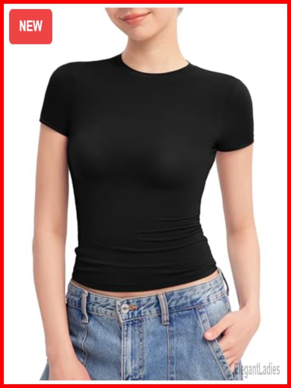 Y2K Slim Fit Crew Neck Short Sleeve Crop Top Double Lined Basic Tee